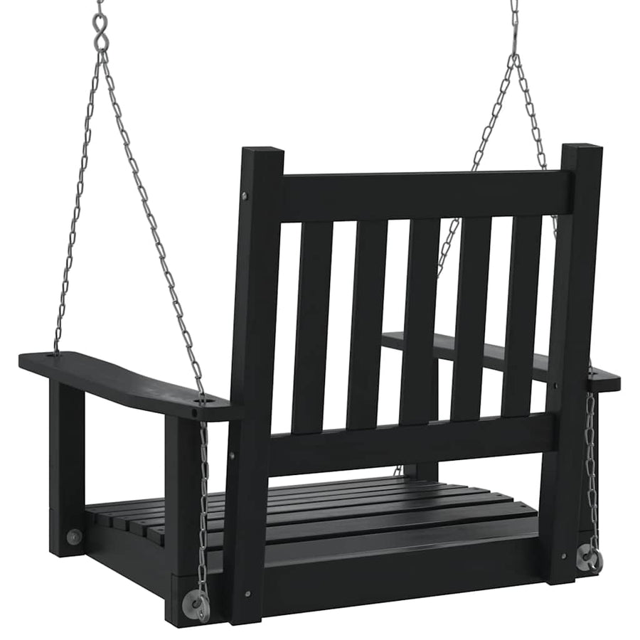 Tuinschommelstoel Met Metalen Kettingen Massief Vurenhout 73.5 x 65 x 63 cm Zwart
