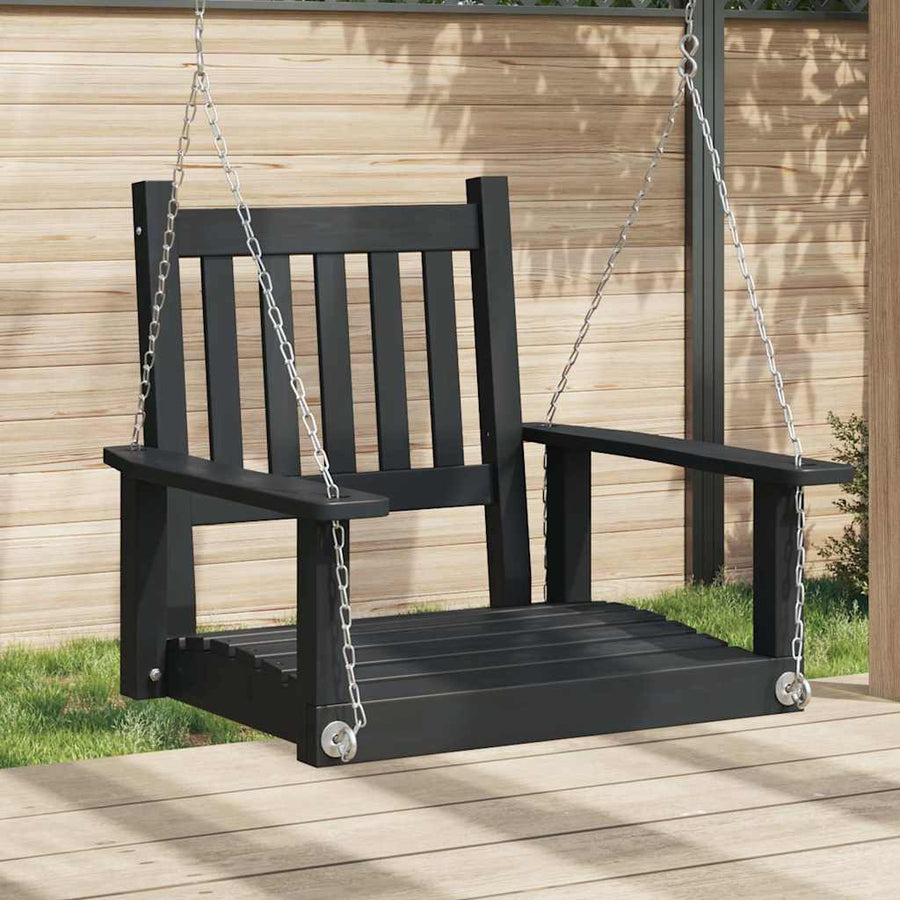 Tuinschommelstoel Met Metalen Kettingen Massief Vurenhout 73.5 x 65 x 63 cm Zwart