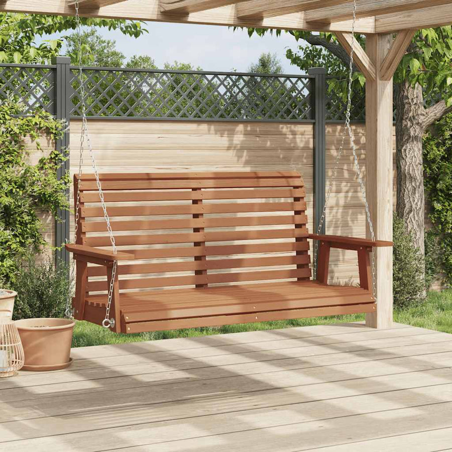 Tuinschommelbank Met Metalen Kettingen Massief Vurenhout 122.5 x 63 x 56 cm Bruin