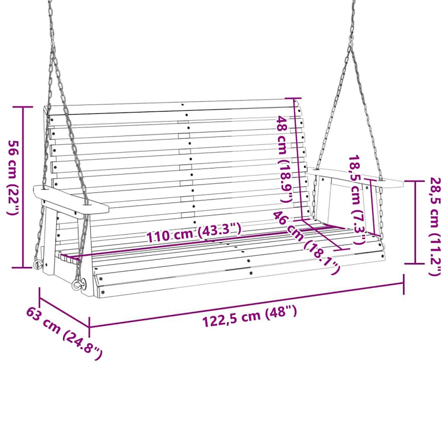 Tuinschommelbank Met Metalen Kettingen Massief Vurenhout 122.5 x 63 x 56 cm Bruin