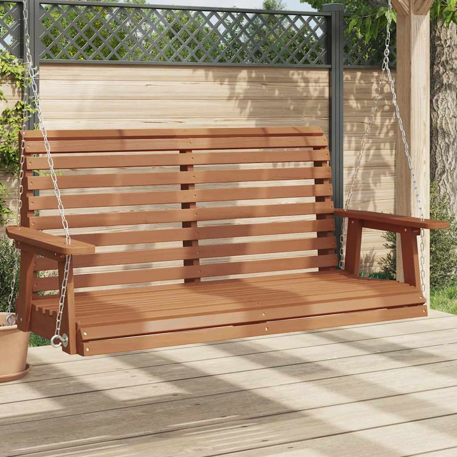 Tuinschommelbank Met Metalen Kettingen Massief Vurenhout 122.5 x 63 x 56 cm Bruin