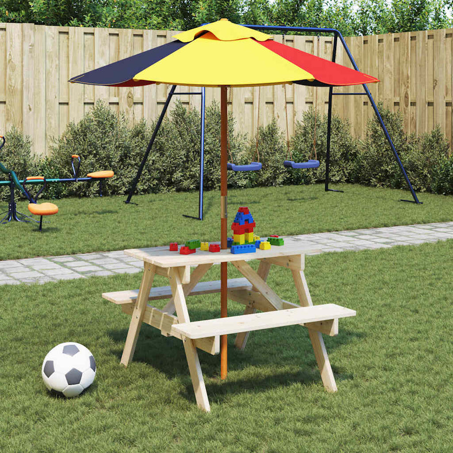 Picknicktafel Voor 4 Kinderen Met Parasolgat Massief Vurenhout Naturel