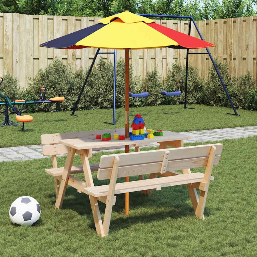 Picknicktafel Voor 4 Kinderen Met Parasolgat Massief Vurenhout Naturel