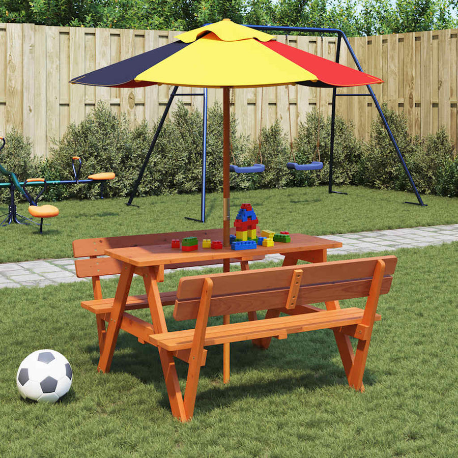 Picknicktafel Voor 4 Kinderen Met Parasolgat Massief Vurenhout Donkerbruin