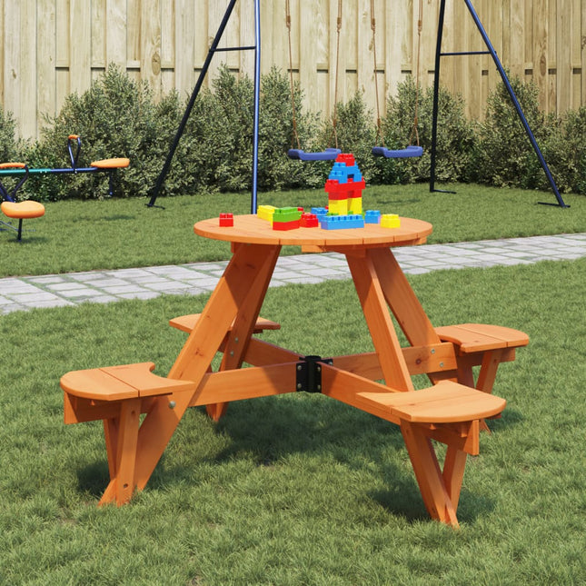 Picknicktafel voor 4 kinderen met parasolgat rond vurenhout