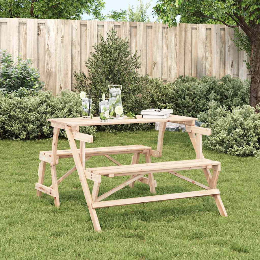 Picknicktafel Met Banken 2-In-1 Ombouwbaar Massief Vurenhout Naturel