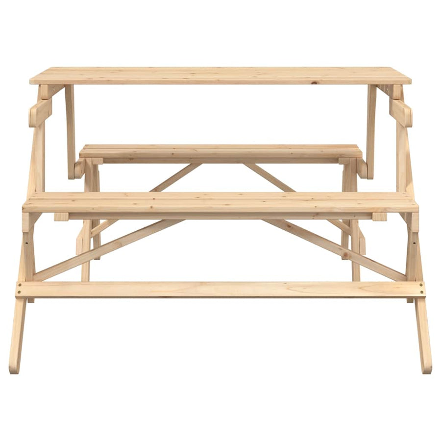 Picknicktafel Met Banken 2-In-1 Ombouwbaar Massief Vurenhout Naturel