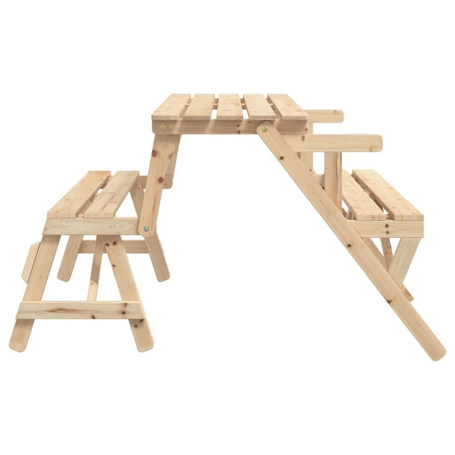 Picknicktafel Met Banken 2-In-1 Ombouwbaar Massief Vurenhout Naturel