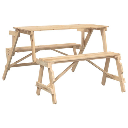 Picknicktafel Met Banken 2-In-1 Ombouwbaar Massief Vurenhout Naturel