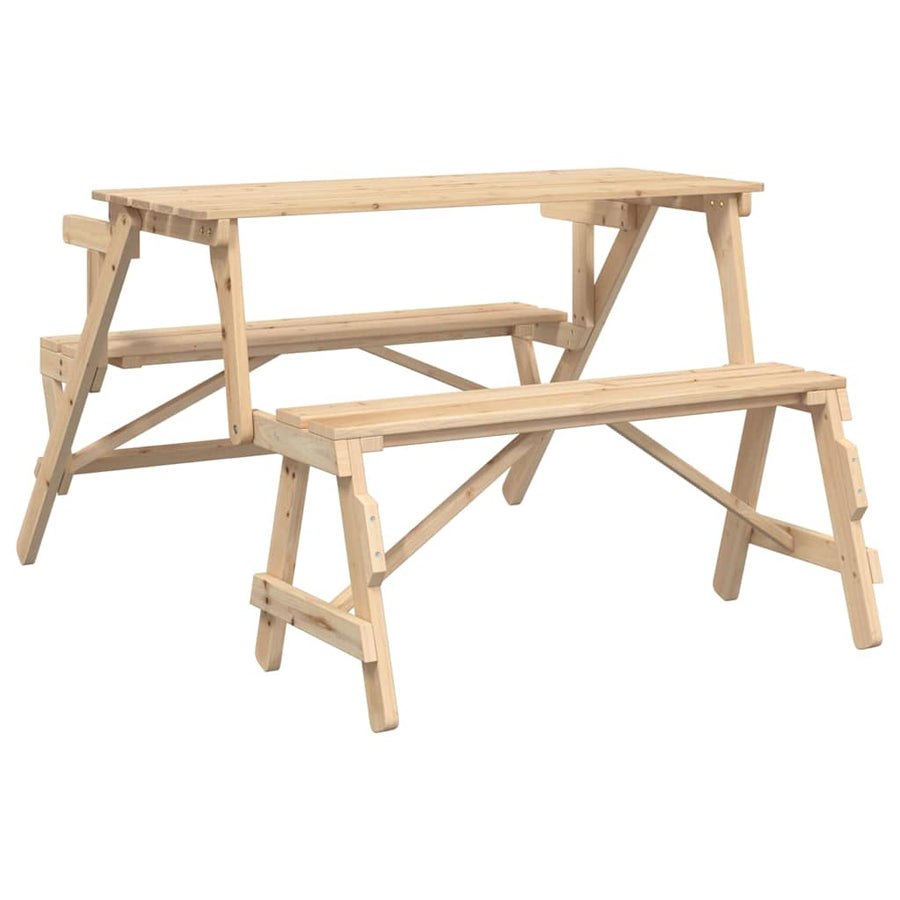 Picknicktafel Met Banken 2-In-1 Ombouwbaar Massief Vurenhout Naturel