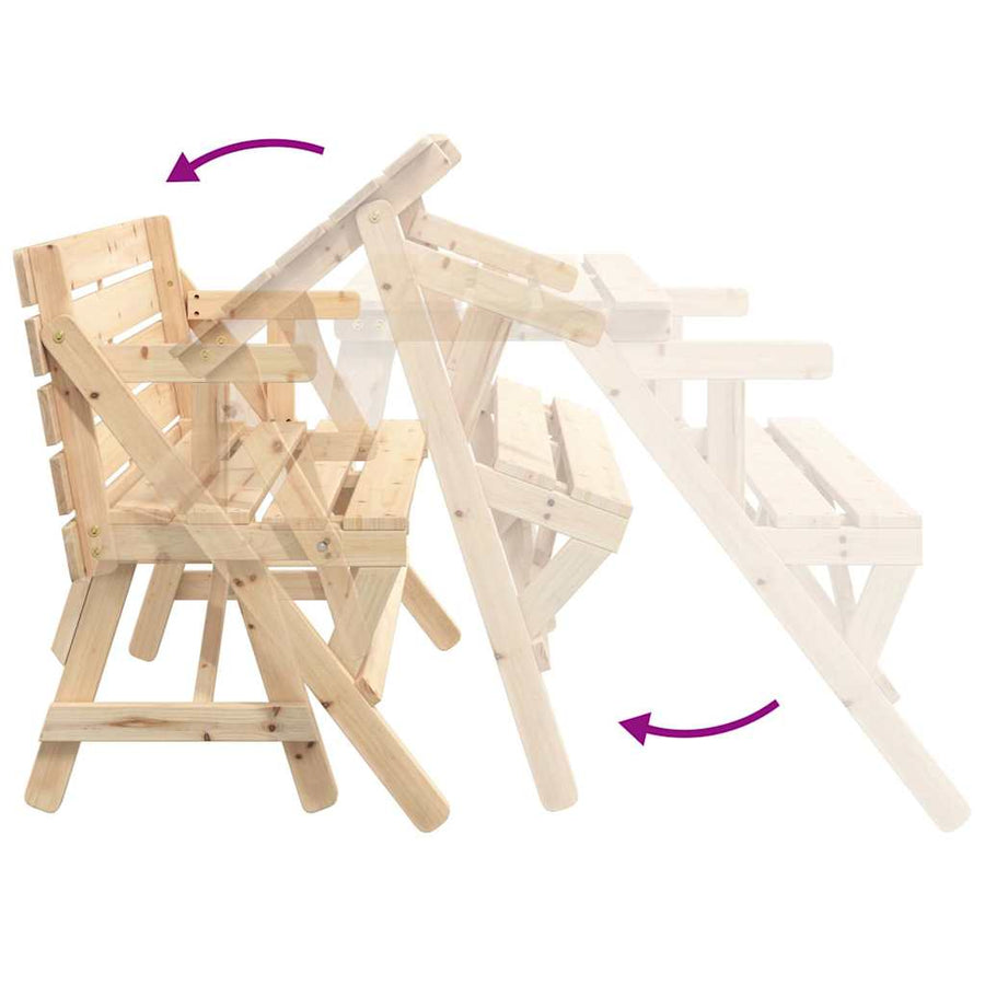 Picknicktafel Met Banken 2-In-1 Ombouwbaar Massief Vurenhout Naturel