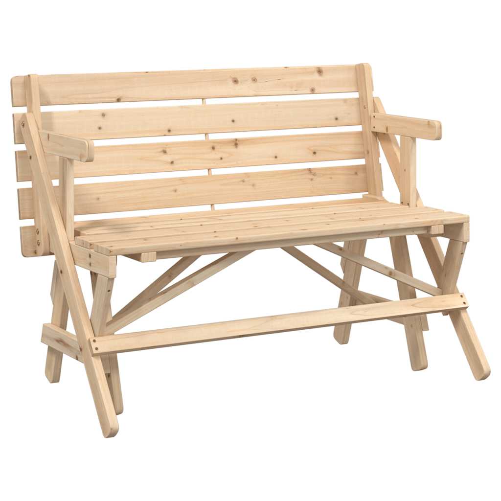 Picknicktafel Met Banken 2-In-1 Ombouwbaar Massief Vurenhout Naturel