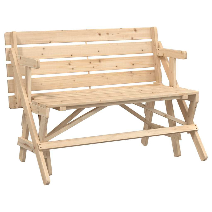Picknicktafel Met Banken 2-In-1 Ombouwbaar Massief Vurenhout Naturel
