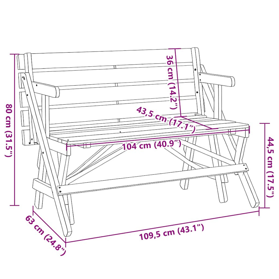 Picknicktafel Met Banken 2-In-1 Ombouwbaar Massief Vurenhout Naturel