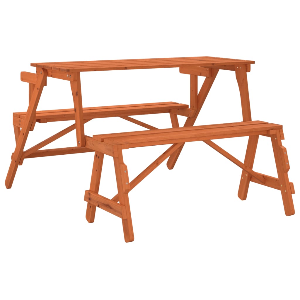Picknicktafel met banken 2-in-1 ombouwbaar massief vurenhout