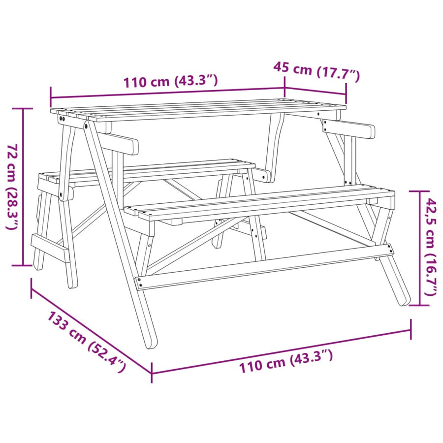 Picknicktafel met banken 2-in-1 ombouwbaar massief vurenhout