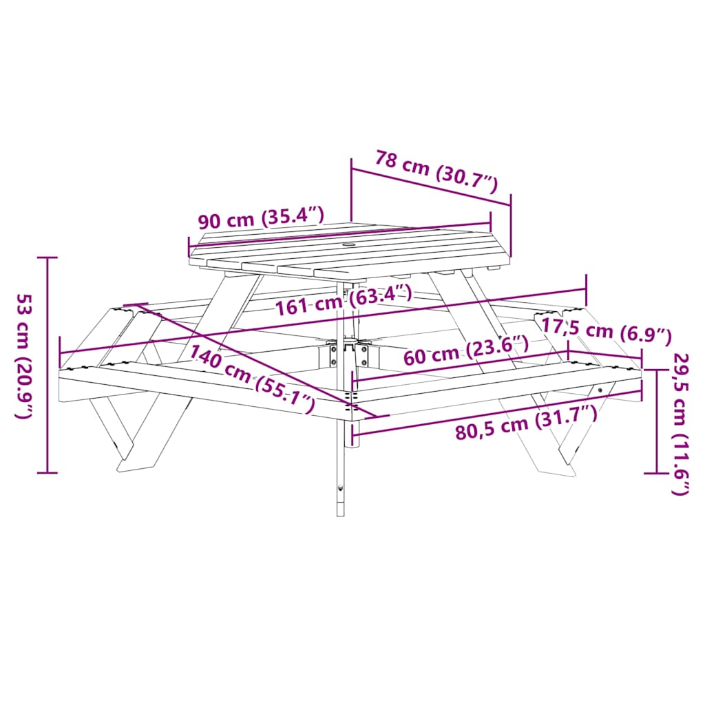 Picknicktafel Voor 6 Kinderen Met Banken Zeshoekig Vurenhout Naturel