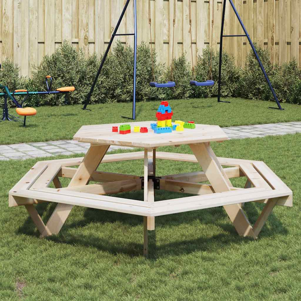 Picknicktafel Voor 6 Kinderen Met Banken Zeshoekig Vurenhout Naturel