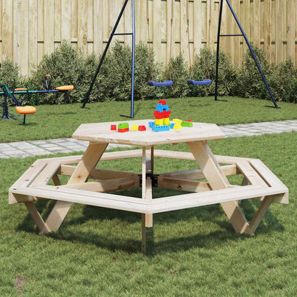 Picknicktafel Voor 6 Kinderen Met Banken Zeshoekig Vurenhout Naturel