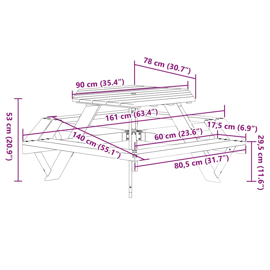 Picknicktafel Voor 6 Kinderen Met Banken Zeshoekig Vurenhout Donkerbruin