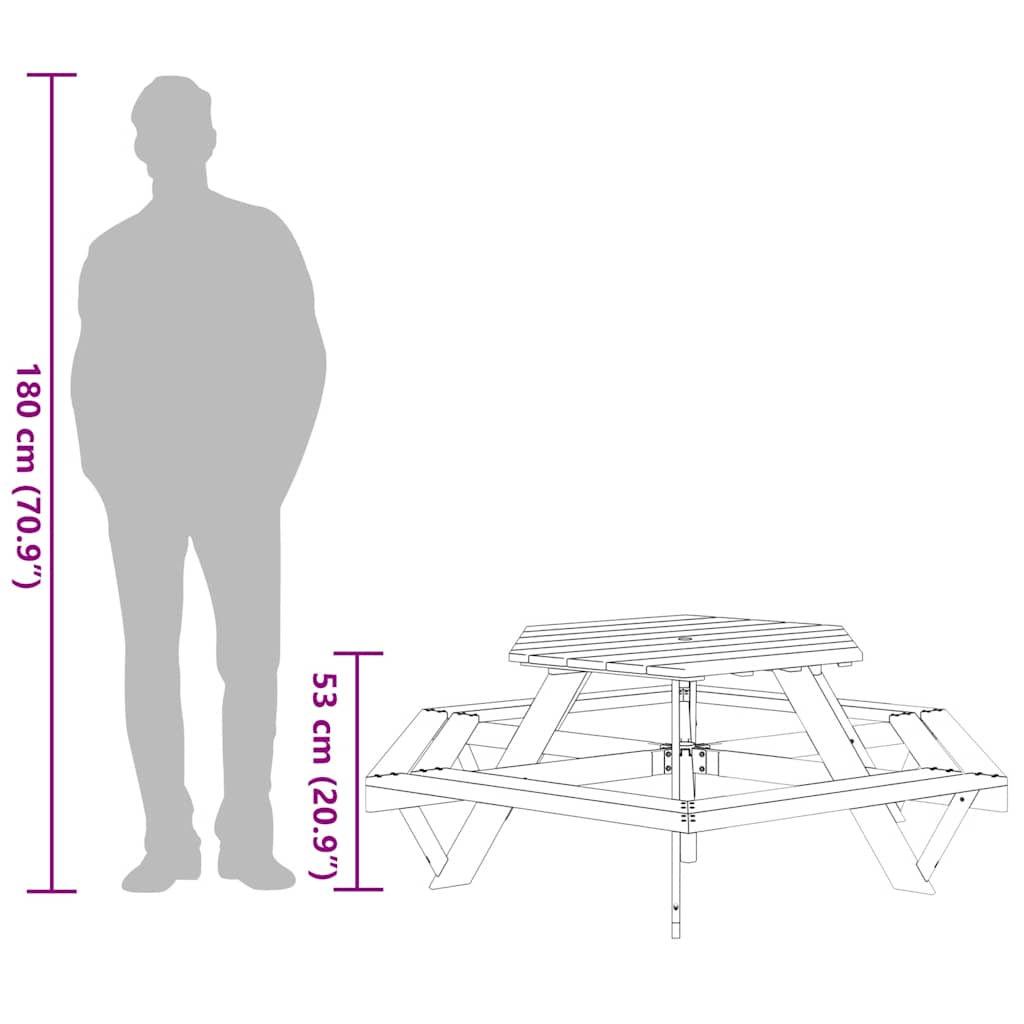 Picknicktafel Voor 6 Kinderen Met Banken Zeshoekig Vurenhout Donkerbruin