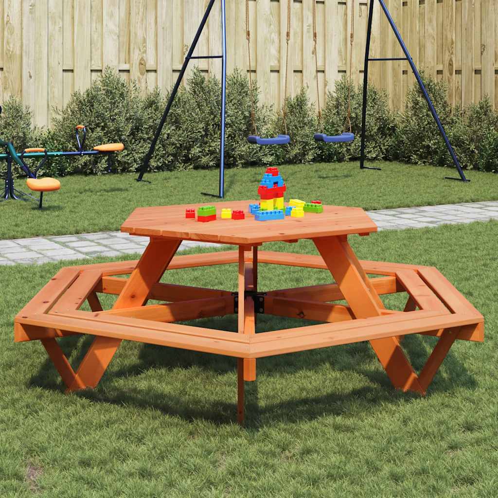 Picknicktafel Voor 6 Kinderen Met Banken Zeshoekig Vurenhout Donkerbruin
