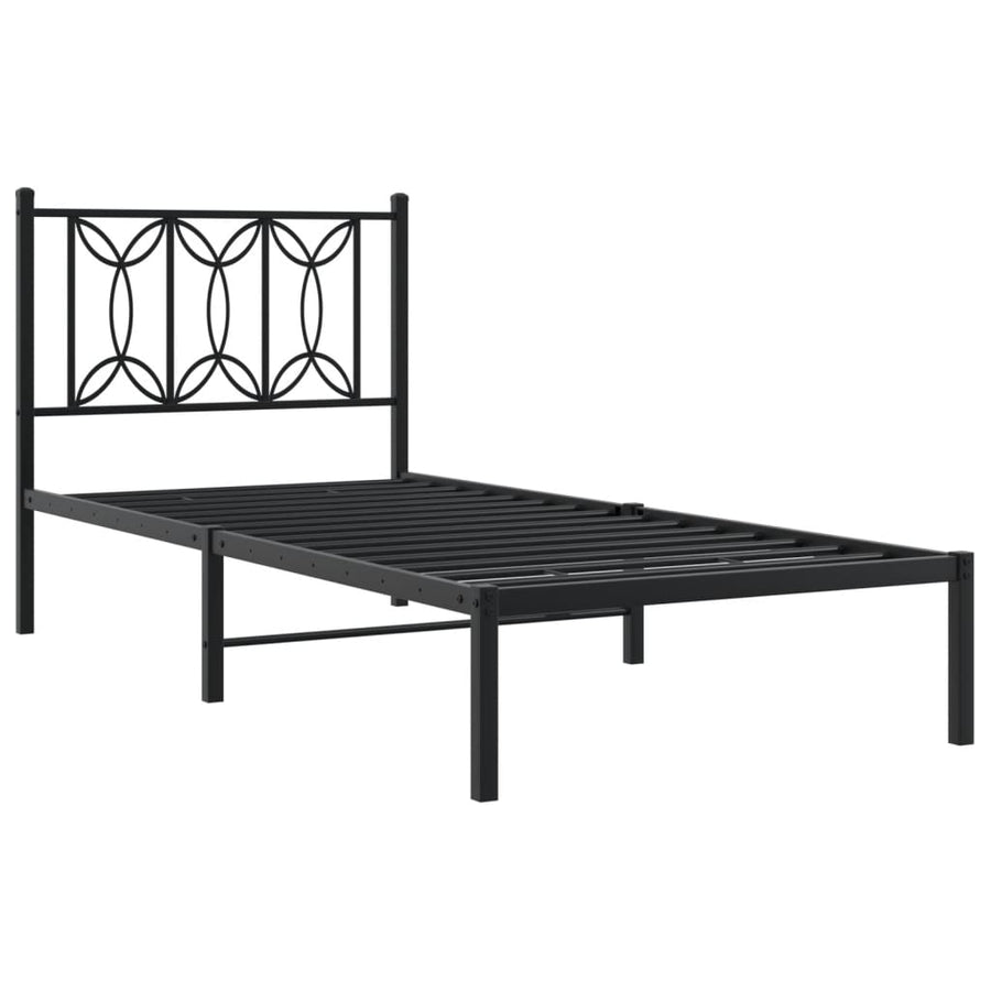 Bedframe met hoofdbord metaal zwart 75x190 cm
