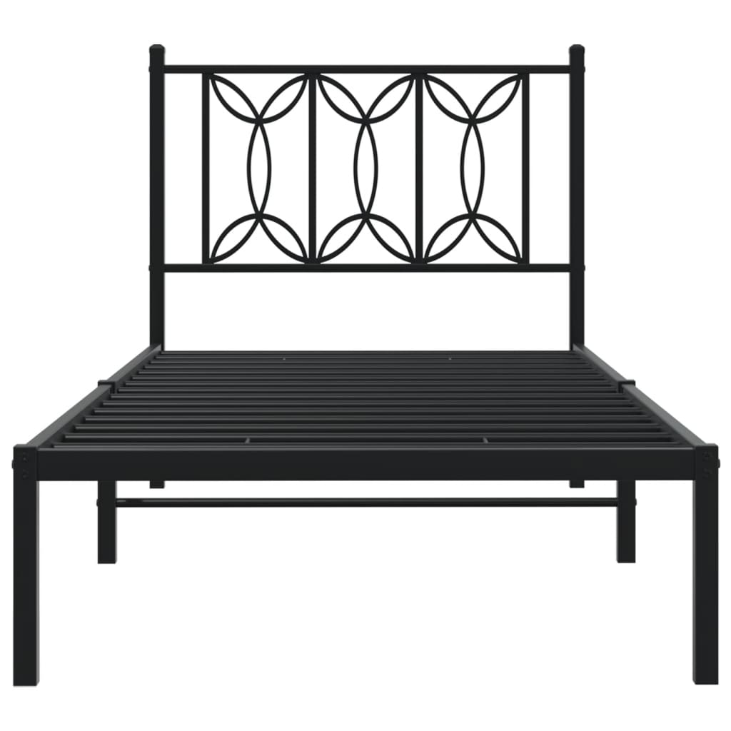 Bedframe met hoofdbord metaal zwart 75x190 cm