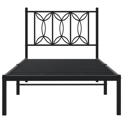 Bedframe met hoofdbord metaal zwart 75x190 cm