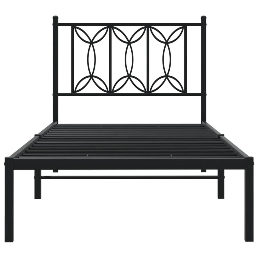 Bedframe met hoofdbord metaal zwart 75x190 cm