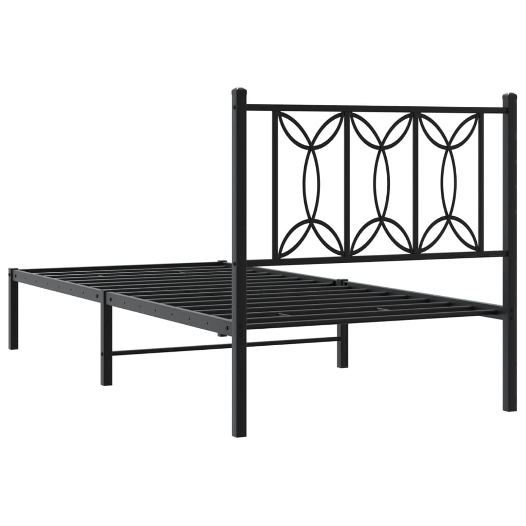 Bedframe met hoofdbord metaal zwart 75x190 cm