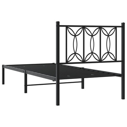 Bedframe met hoofdbord metaal zwart 75x190 cm