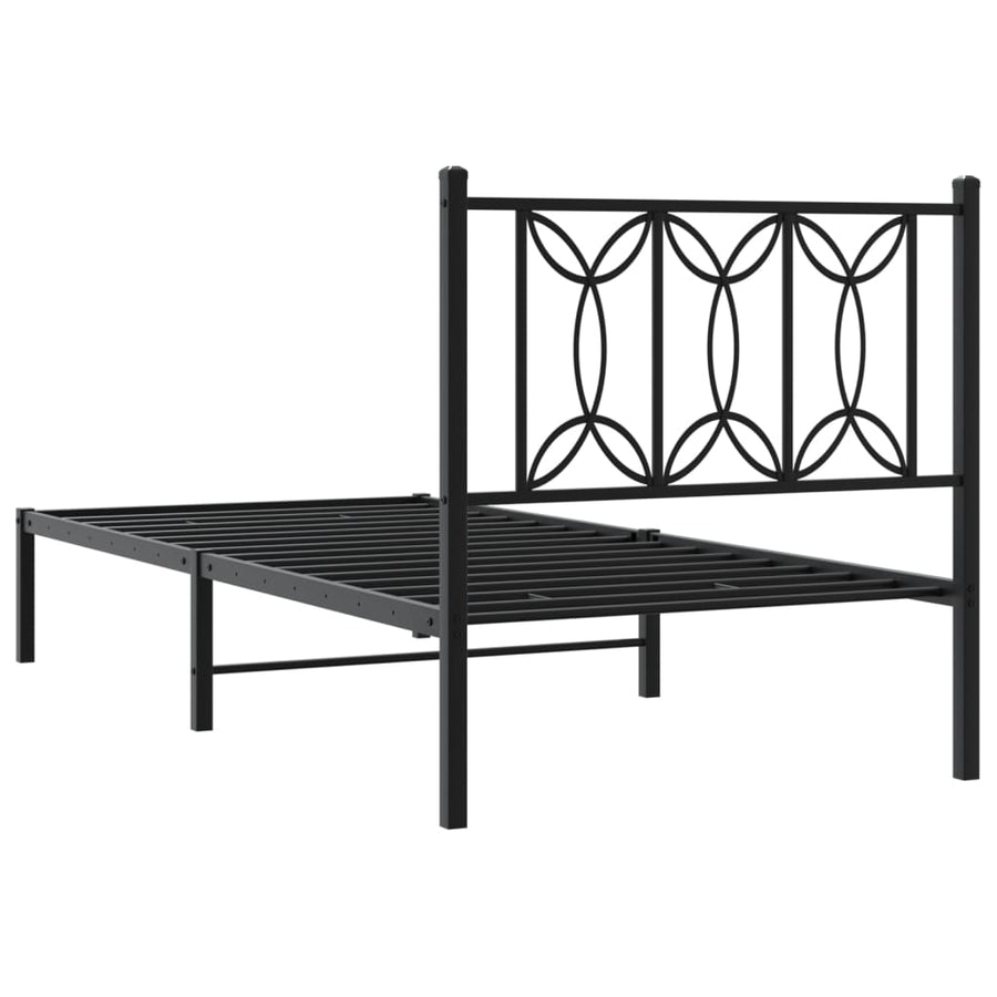 Bedframe met hoofdbord metaal zwart 75x190 cm