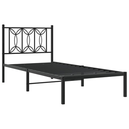 Bedframe met hoofdbord metaal zwart 80x200 cm