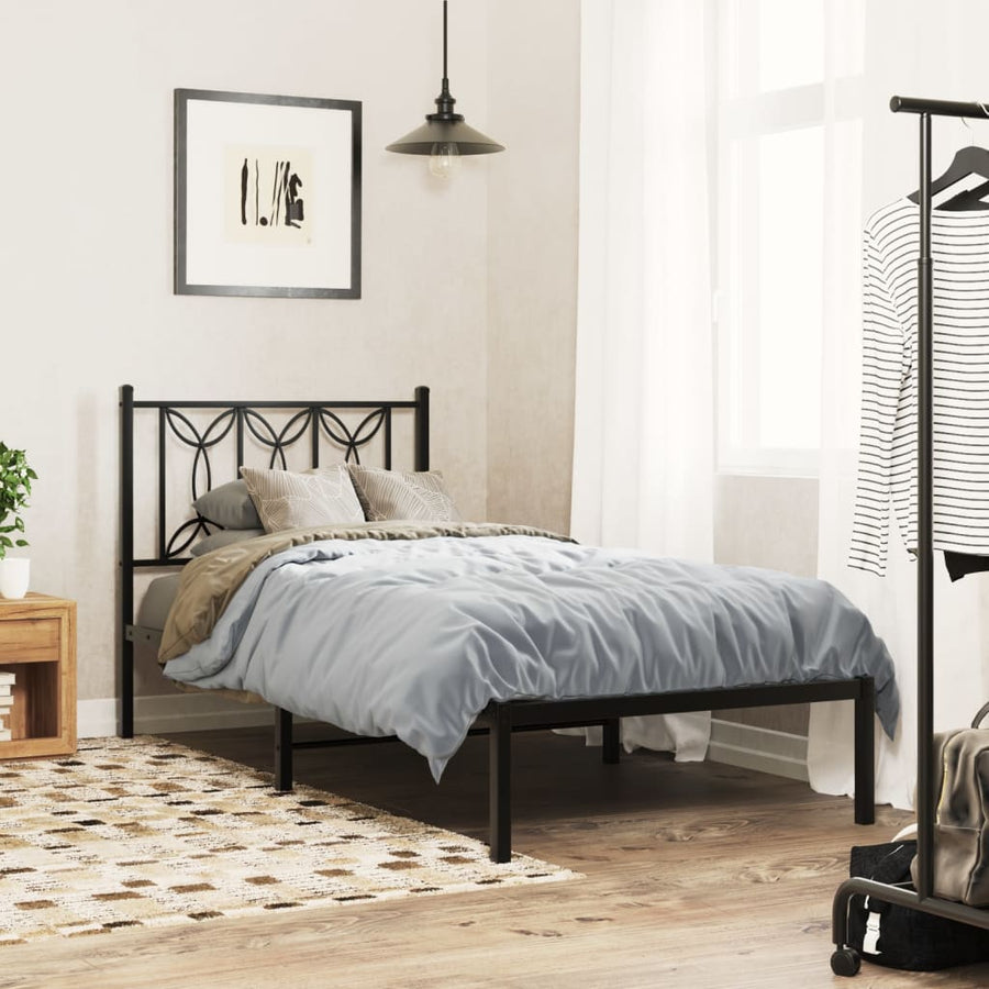 Bedframe met hoofdbord metaal zwart 80x200 cm