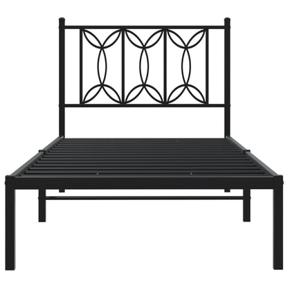 Bedframe met hoofdbord metaal zwart 80x200 cm