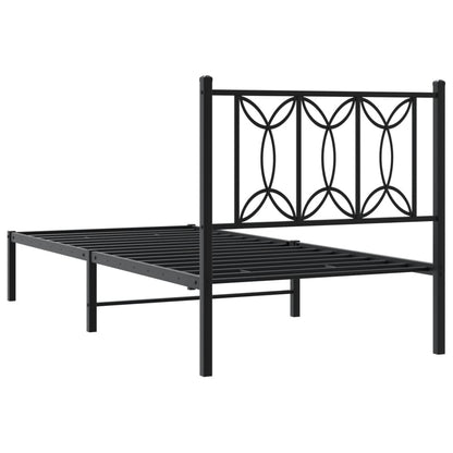 Bedframe met hoofdbord metaal zwart 80x200 cm