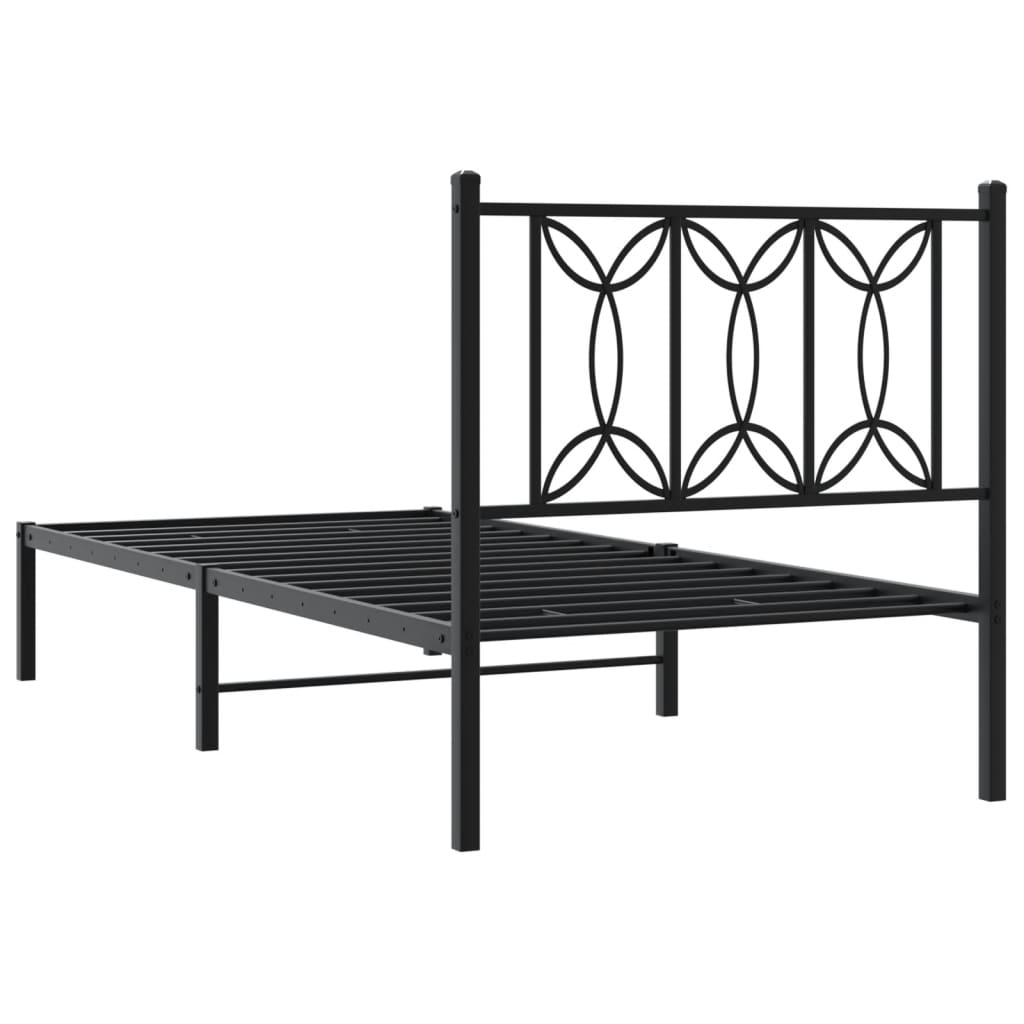 Bedframe met hoofdbord metaal zwart 90x190 cm