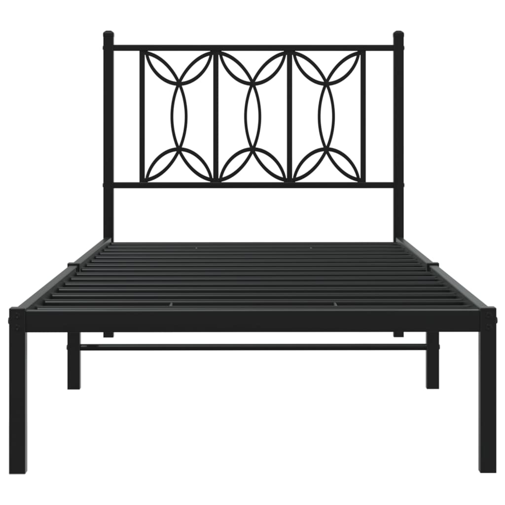 Bedframe met hoofdbord metaal zwart 90x200 cm