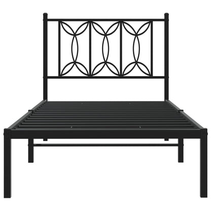 Bedframe met hoofdbord metaal zwart 90x200 cm