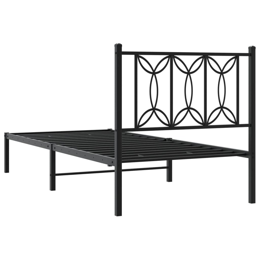 Bedframe met hoofdbord metaal zwart 90x200 cm