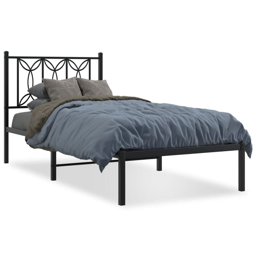 Bedframe met hoofdbord metaal zwart 90x200 cm