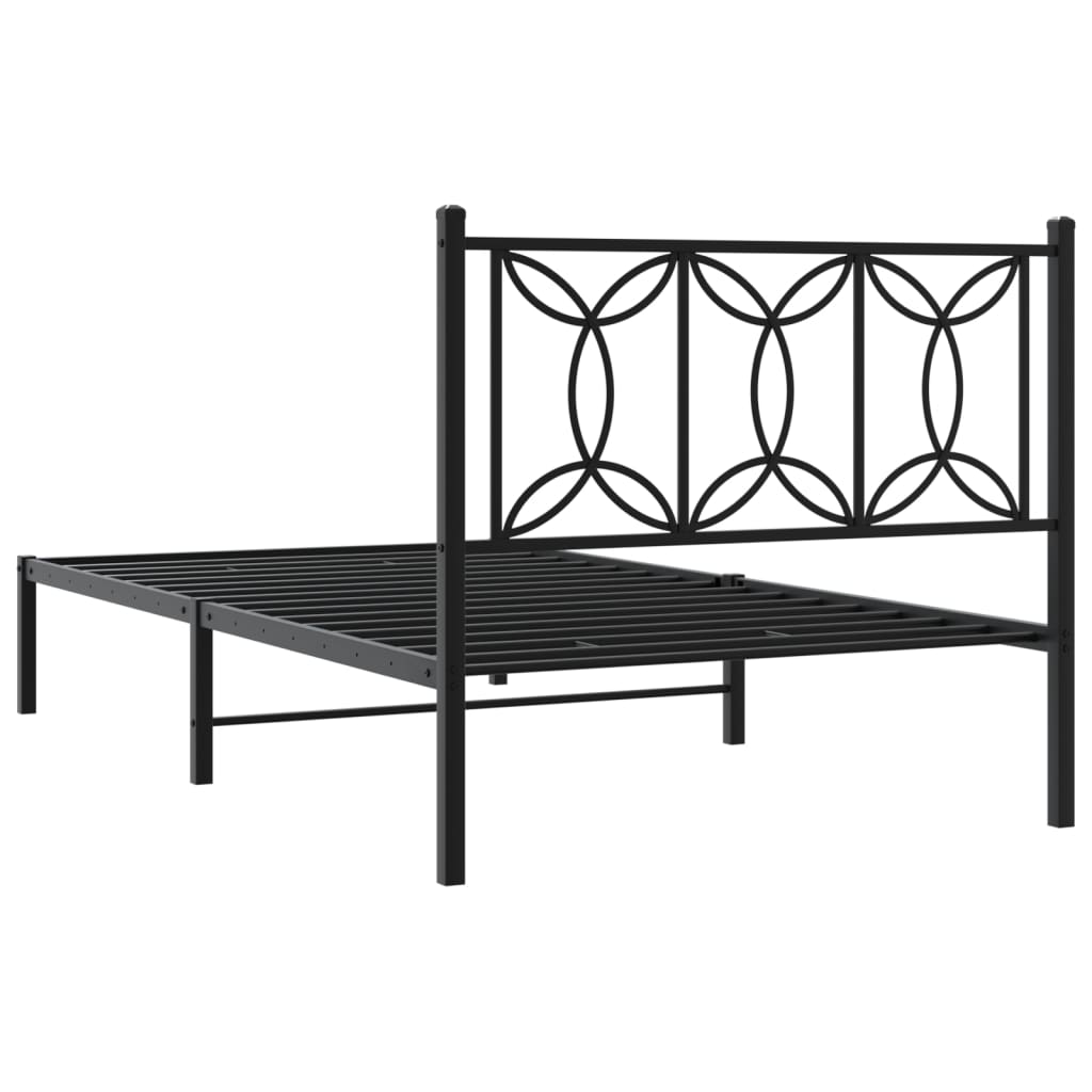 Bedframe Metaal 100 x 190 cm Zwart met hoofdbord