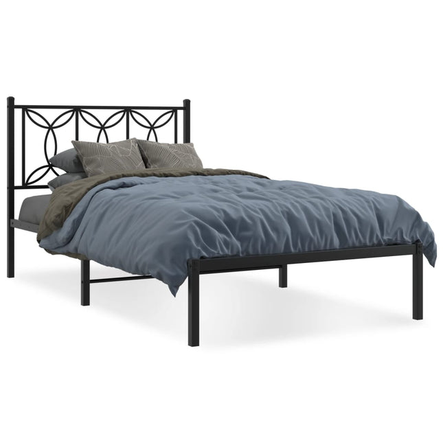 Bedframe met hoofdbord metaal zwart 100x190 cm