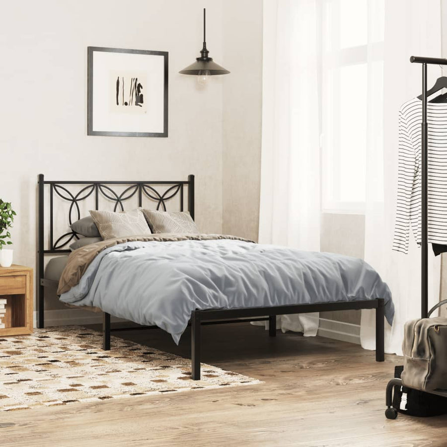 Bedframe met hoofdbord metaal zwart 100x200 cm
