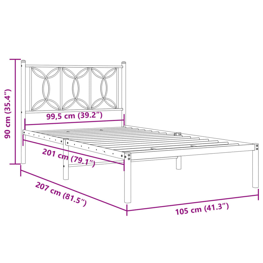 Bedframe met hoofdbord metaal zwart 100x200 cm