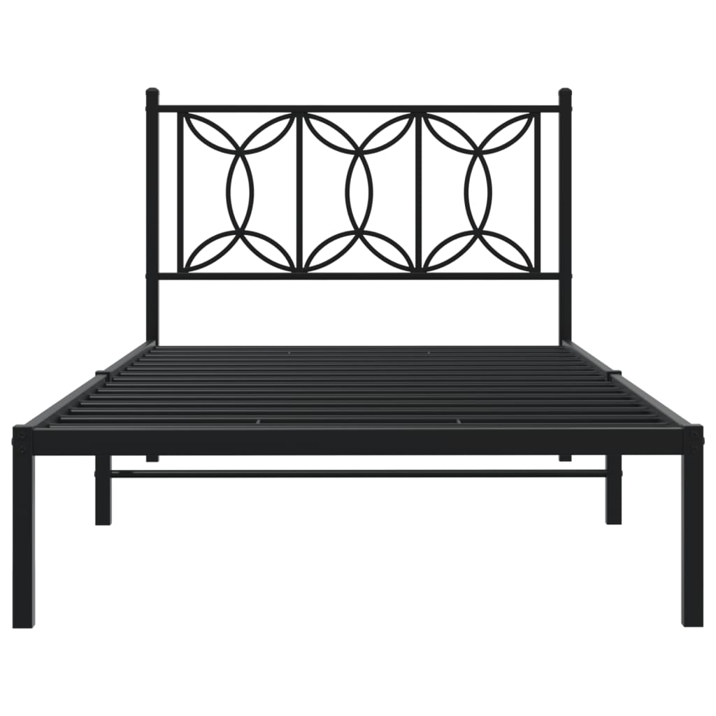 Bedframe met hoofdbord metaal zwart 107x203 cm