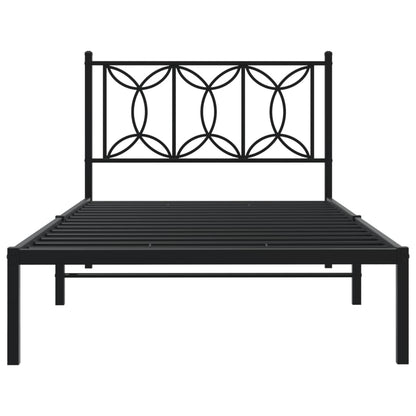 Bedframe met hoofdbord metaal zwart 107x203 cm