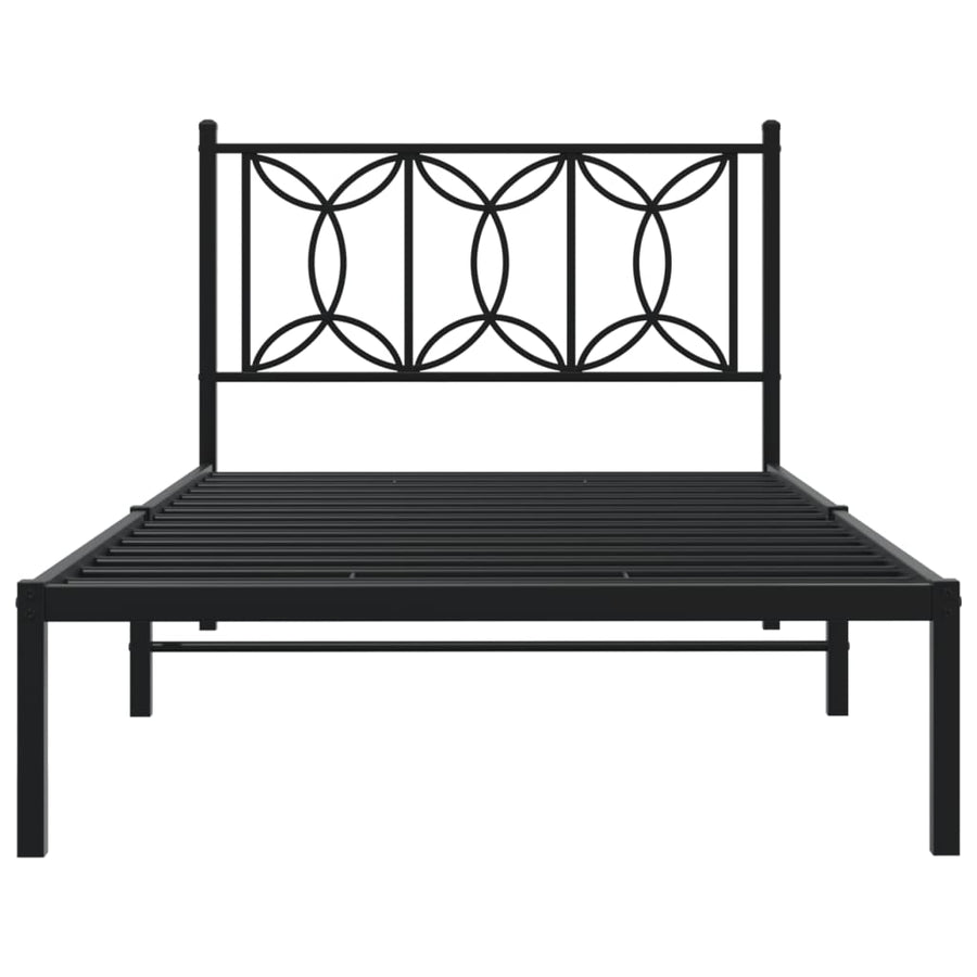 Bedframe met hoofdbord metaal zwart 107x203 cm