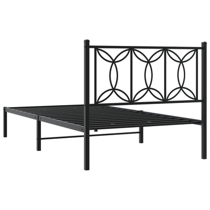 Bedframe met hoofdbord metaal zwart 107x203 cm